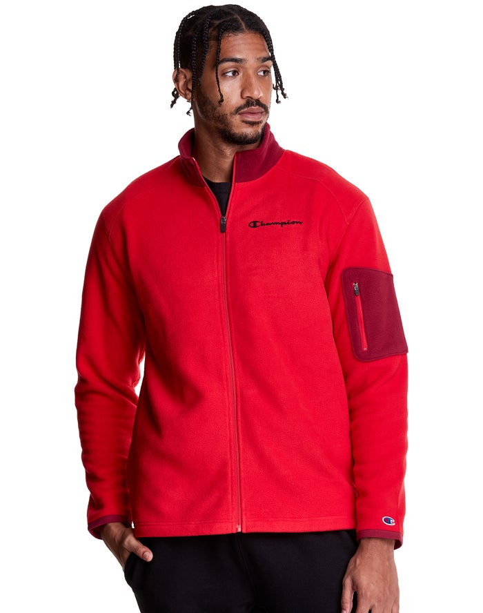 Champion Mens Jackets NZ - Polar Fleece Full Zip Red ( 3680-XVPOL )